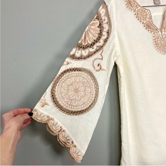 Chico's White and Brown Embroidered Tunic - Picture 3 of 8